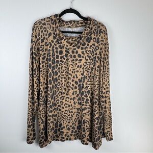 Lane Bryant Womens 22/24 Blouse Top Cowl Neck Leopard Brown Black Stretch
